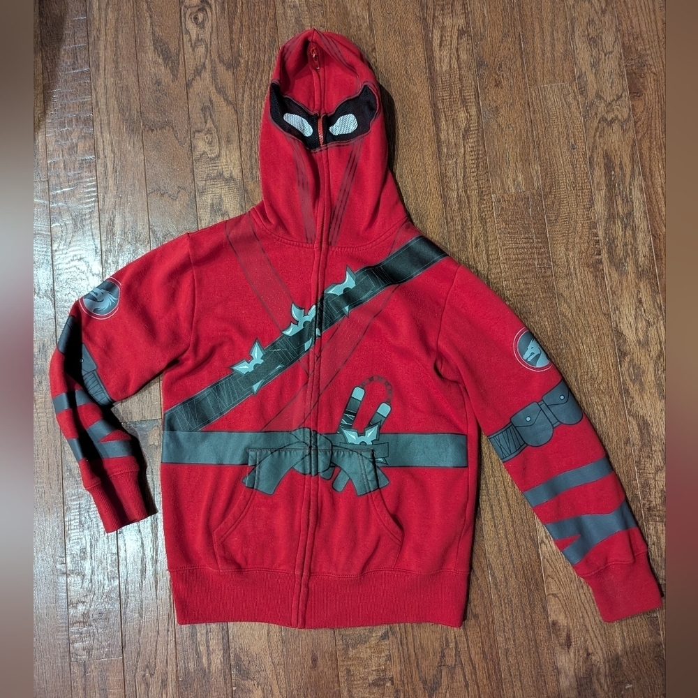 Peepin And Creepin Red Ninja Full Zip face mask hoodie! Youth Size large 14